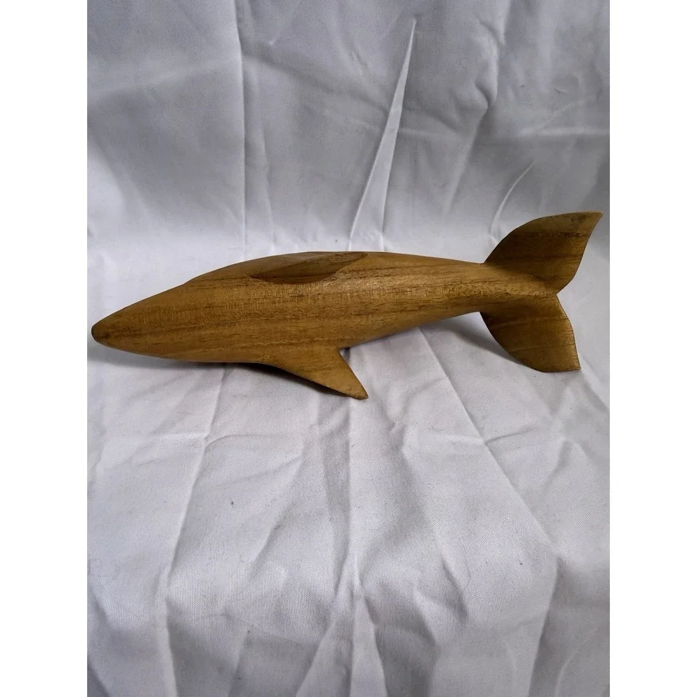 Wooden Hand Carved Dolphin Figure Statue 8 Inches Flaws